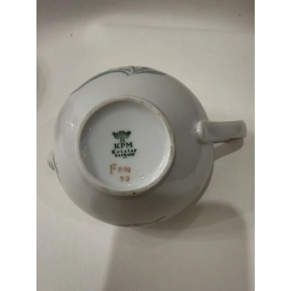 R KPM Krister Germany White Porcelain Creamer Sugar Bowl Tea Set Purple Floral